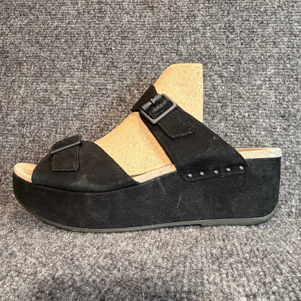 Dansko Womens Black Suede Stud Platform Wedge Slide Sandals Buckle Size 12 EU 42